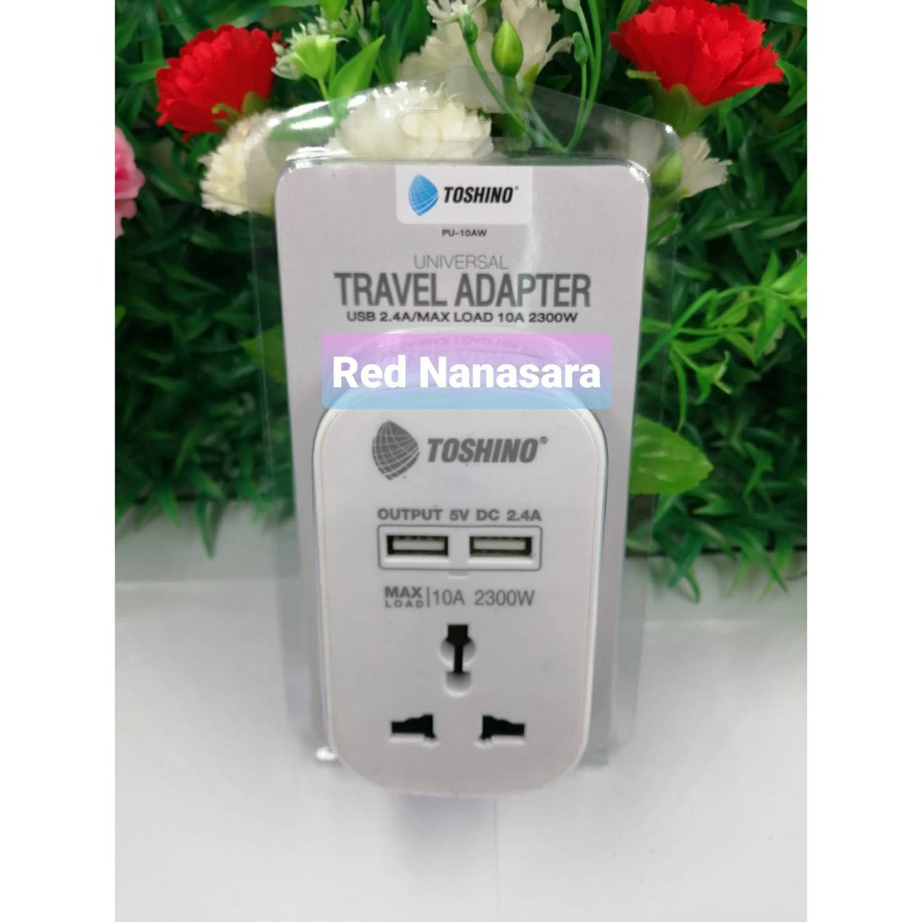 Toshino universal travel adapter ปลั๊กแปลง usb รุ่นPU-10A เต้ารับนานาชาติ 2ขาแบน