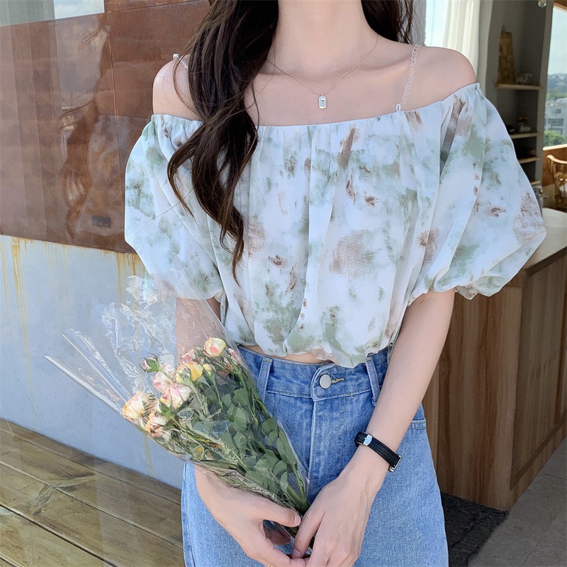 เสื้อปาดไหล่ลายดอกมี4สีให้เลือก