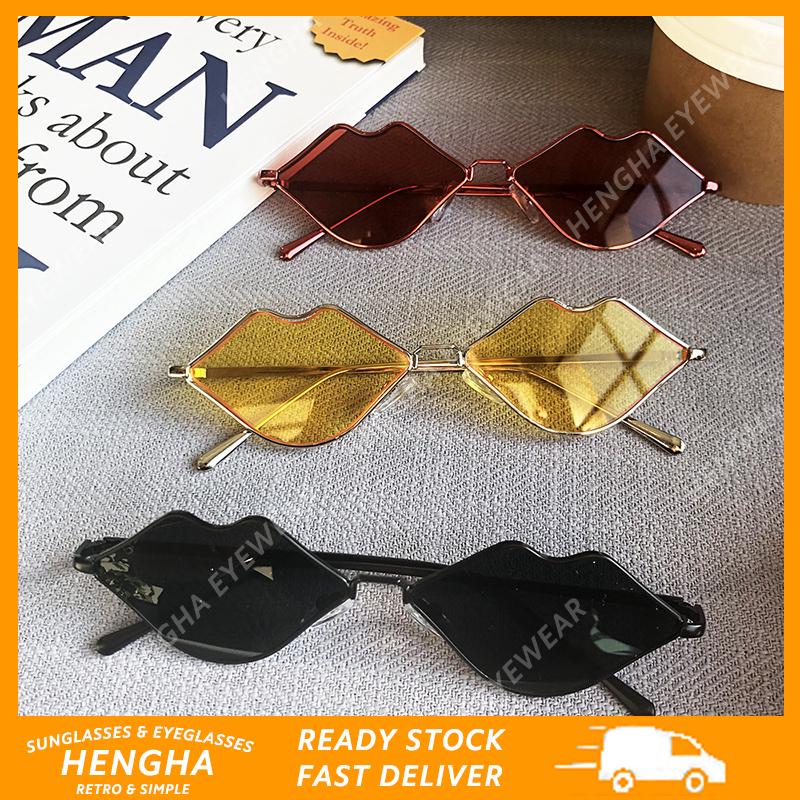 【HENGHA】【ผู้หญิงแว่นตากันแดด】INS Fashion Retro Metal Lips แว่นกันแดดผู้หญิง / ผู้ชาย