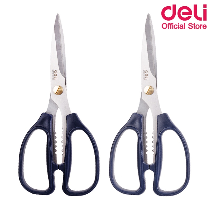 Deli 6039 Kitchen Scissors กรรไกรครัว สเตนเลส สำหรับตัดอาหาร ขนาด 195 mm (7 1/4 นิ้ว) ***คละสี 1 ชิ้น***
