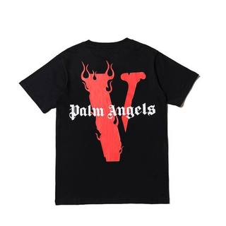 คอตต้อนคอกลมเสื้อยืดคอกลม∈เสื้อยืดแขนสั้นแฟชั่น VLONE และ Palm Angels แฟชั่นผ้าฝ้ายคลาสสิค UnisexS-5XL