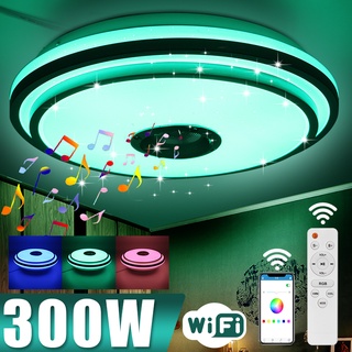 โคมไฟเพดาน LED 300W WiFi RGB โมเดิร์น หรี่แสงได้ สมาร์ทโฮม โคมไฟ รีโมท และแอพควบคุม ลําโพงบลูทูธ โคมไฟเพดานเพลง