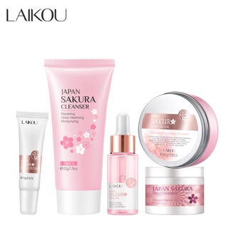  LAIKOU Cherry Blossom Whitening Facial essence Cleansing Pore Reducing Spot Anti aging Facial Cleanser Skin Care Set