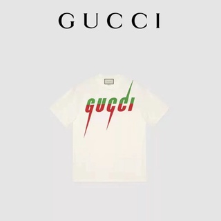 ผ้าฝ้ายแท้【Lemon】เสื้อยืด GUCCI 22SS ฟ้าผ่า เนื้อผ้าดีราคาถูกS-3XL