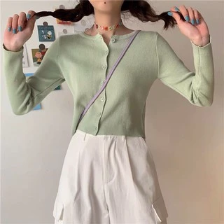 ส่งทันที Cici(5203) เสื้อครอปแขนยาวงานไหมพรม