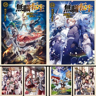 โปสเตอร์กระดาษคราฟท์ลายการ์ตูน Mushoku Tensei สไตล์วินเทจสําหรับตกแต่งผนังบ้าน