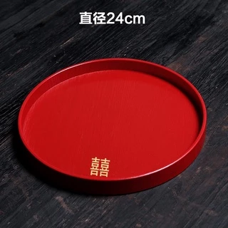 ถาดรองแก้วน้ำชาแบบไม้ มีลายซังฮี้สีทอง ขนาด 24 เซนติเมตร