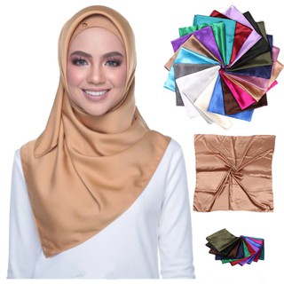 🌹Aibins🌹 Tudung Bawal ฮิญาบผ้าซาติน ทรงสี่เหลี่ยม ขนาด 90*90 ซม. (35 นิ้ว*35 นิ้ว) wj1005