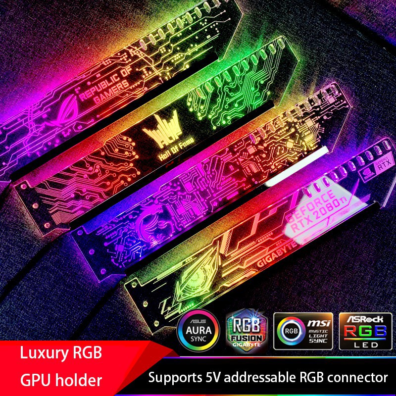 luxury rgb graphics card holder gpu support circuit picture RTX 2080Ti gpu stand