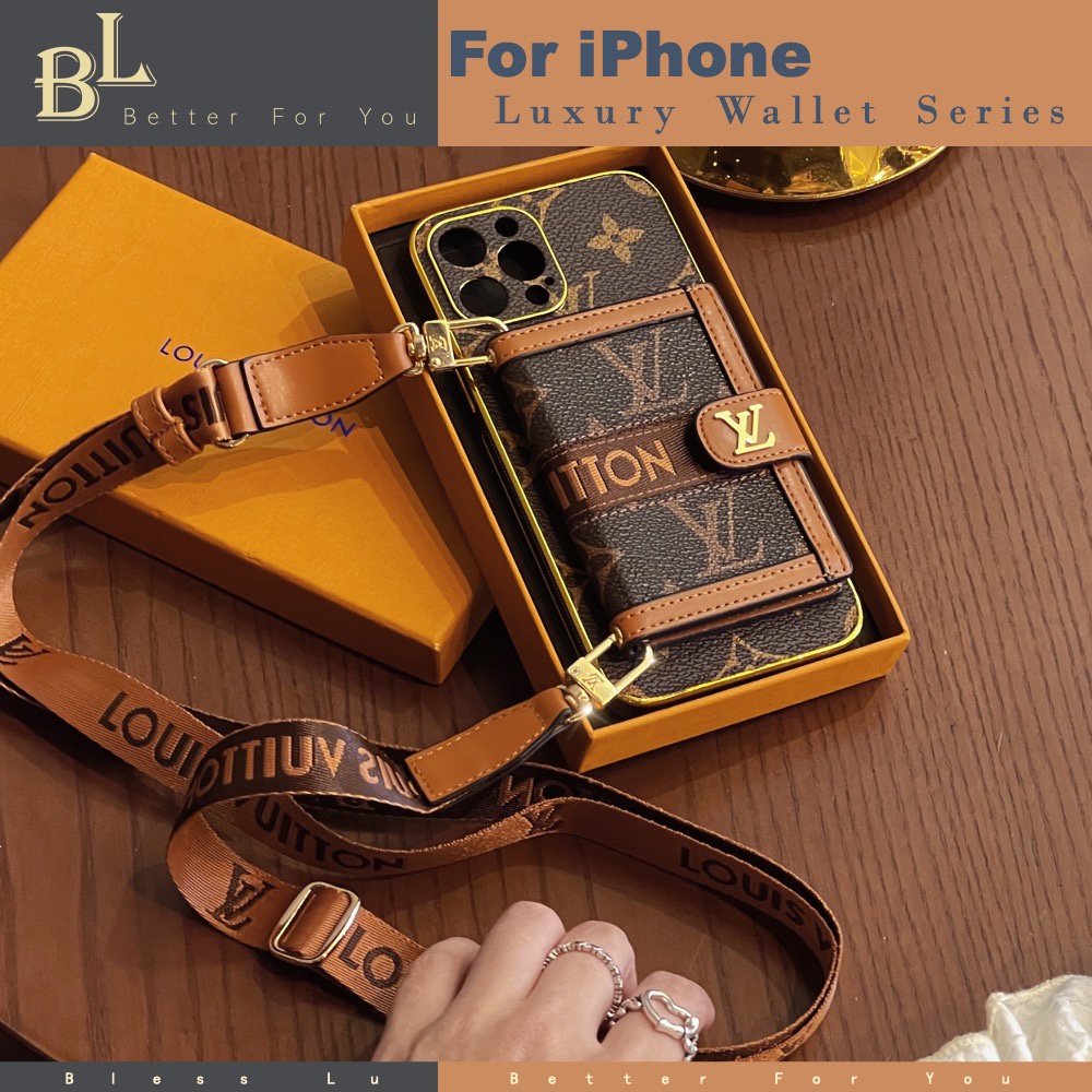 สําหรับiPhone17 16 15 14 13 12 11 Pro Max XS Max X XRหนังแฟชั่นหรูหราเคสโทรศัพท์Flip Holderฝาครอบโทรศัพท์ช่องเสียบการ์ดพร้อมสายคล้องไหล่