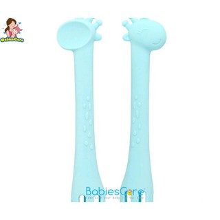 BabiesCare ANI ช้อนยางกัดยีราฟ (ซื้อ1แถม1)Baby Spoon ช้อนยางนิ่ม ช้อนซิลิโคนยางกัดยีราฟสำหรับเด็ก 6เดือนขึ้นไป (สีเขียว)