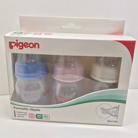 Pigeon ขวดนม KPP 2 oz. คอแคบ พร้อมจุกมินิเสมือนนมแม่ จุกเสมือนฯมินิS แพ็ค3