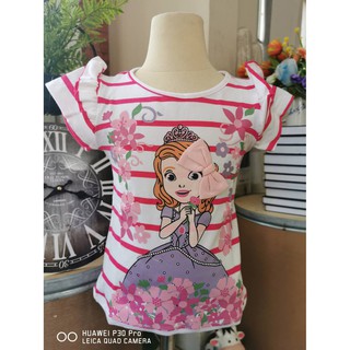 เสื้อยืดแขนสั้น ลายเจ้าหญิงโซเฟีย สีขาวชมพู มีโบว์ที่ผม งานป้าย size 1-2y / 2-4y