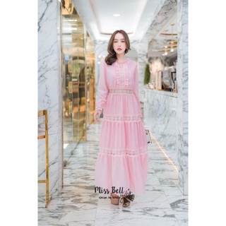 Vaneka Pink Long Sleeve Maxi Dress L เดรสยาว เดรสแขนยาว เดรสออกงาน เดรสสีชมพู เดรสไปงานแต่ง งานหมั้น งานบุญ เรียบร้อย