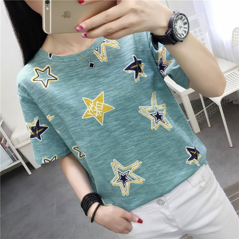 902# เสื้อยืดแฟชั่นผู้หญิงเกาหลี ลาย​ดาว​น่ารัก แนวหวานสดวัยรุ่นใส่น่ารักมาก คอกลมแขนสั้น เนื้อผ้าดีใส่สบาย
