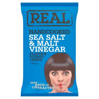 เรียลแฮนด์คุกมันฝรั่งแผ่นทอดกรอบรสเกลือทะเลผสมน้ำส้มสายชู 150กรัม Real Hand Cook Potato Chips Sea Salt and Vinegar Flavo