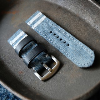 สายนาฬิกา Blue denim ผ้ายีนส์เฟด 14 oz รุ่น "ZEBRA" 18มม , 20มม ,22มม ,24มม watch strap สายนาฬิกา พร้อมบัคเคิล