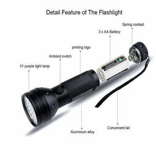 ไฟฉายUV 51LEDไฟฉาย395nm Violet Flash Light Ultravioletไฟหลอดไฟยูวีอลูมิ