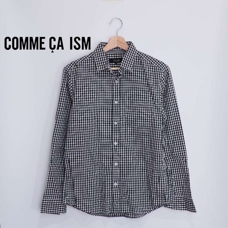 💥เสื้อเชิ้ตผู้ชายCOMME CA ISM แท้ อก38  สก็อตสีดำ ทรงสวย ผ้าคอตตอน 100% สภาพยังใหม่