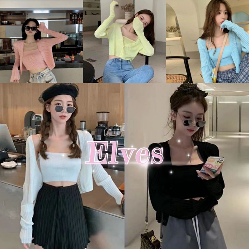 Elves พร้อมส่ง เชตสายเดี่ยว+เสื้อคลุมสุดน่ารัก (7195-2)