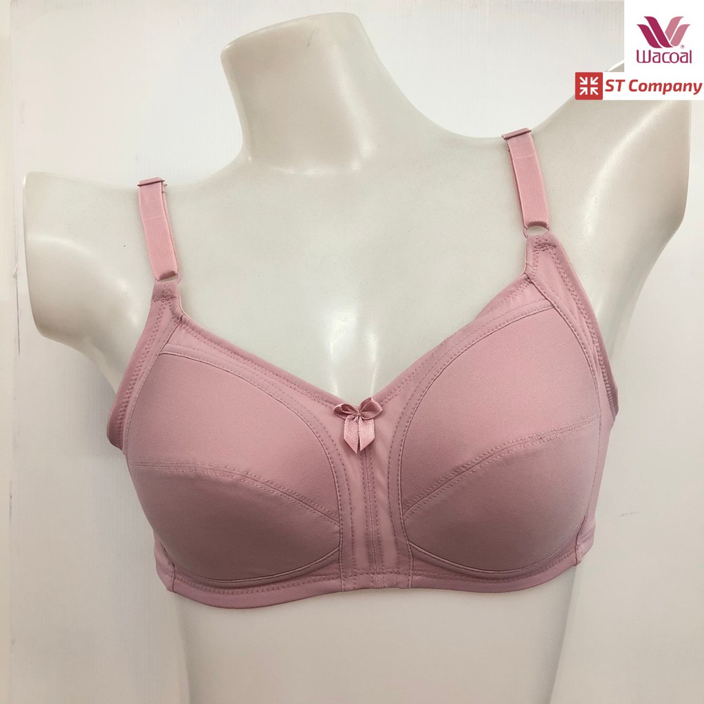 Wacoal Basic Bra สีชมพู (WR) ไม่มีโครง Wireless Bra เต็มคัพ เก็บทรง เสริมฟองบาง 3 ตะขอ รุ่น WB9M34 (