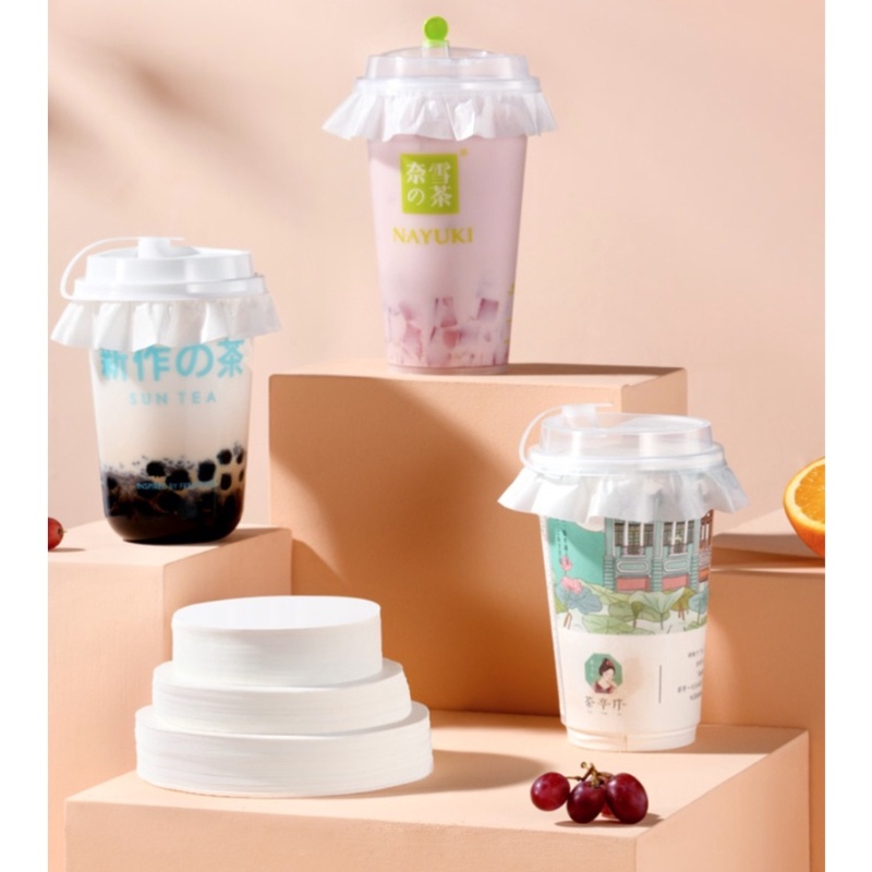 500ชิ้น กระดาษกันรั่ว ฝาครอบแก้ว สามารถเจาะกระดาษฝาขวดด้วยหลอด