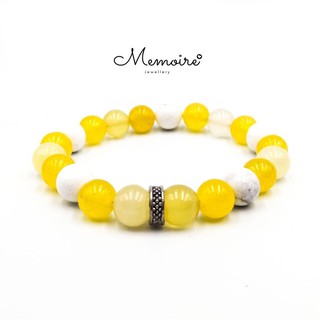 สร้อยข้อมือหินแท้ Howlite + หยกน้ำผึ้ง + คาลซีโดนี ขนาด 8 มิล