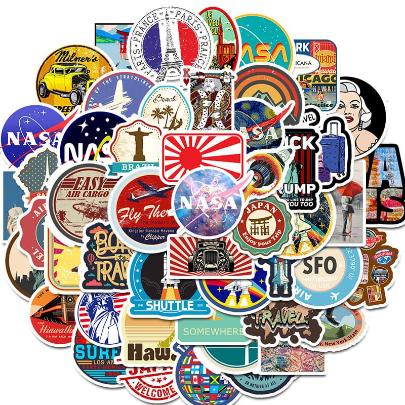 【Large sticker】50pcs Travel Stickers NASA Stickers for Water Cup Notebook Mobile Phone Luggage lapto