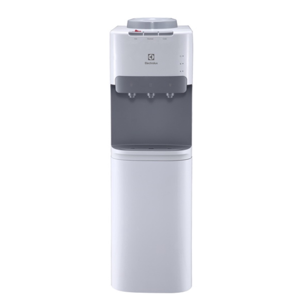 Electrolux EQALF01TXWT ตู้กดน้ำ มี 3 ปุ่มกด น้ำเย็น,น้ำร้อนและน้ำอุณหภูมิห้อง และตู้ทำความเย็นด้านล่าง