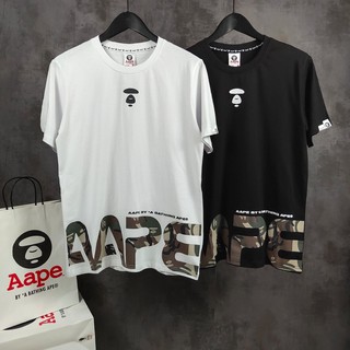 2021 Aape ใหม่ Hem Letter พิมพ์ลวงตาสีเขียว TEE เสื้อ Ape สีขาวสีดำผู้ชายผู้หญิงบาง O-Neck เสื้อยืดแขนสั้น