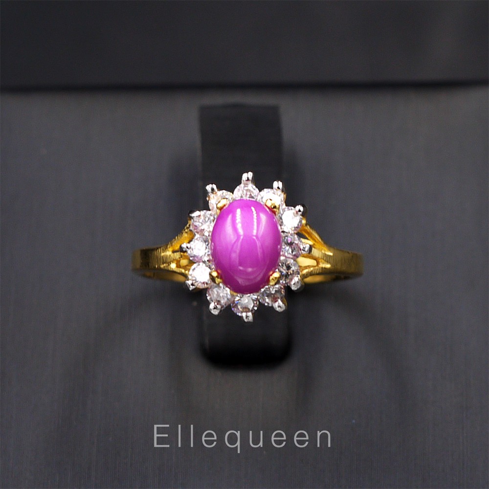 แหวนพลอยลิลลี่สตาร์ สีชมพู (พลอยแท้) ล้อมพลอยขาว ตัวเรือนเป็นทองไมครอน งานไทยรับประกันคุณภาพ