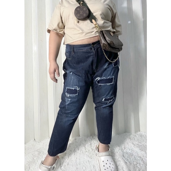 กางเกงยีนส์เอวสูงไซส์ใหญ่ ทรงบอย สาวอวบ 34”-44” - รูปที่ 3