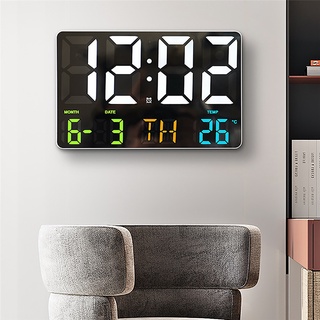 LED Digital Wall Clock Alarm Clock with Remote Control Brightness Adjustment Temperature Date Day Display Electronic Clock