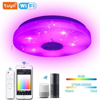 Tuya โคมไฟเพดาน LED อัจฉริยะ ควบคุมผ่านแอพ WiFi สไตล์โมเดิร์น มินิมอล บลูทูธ เพลง ห้องนอน