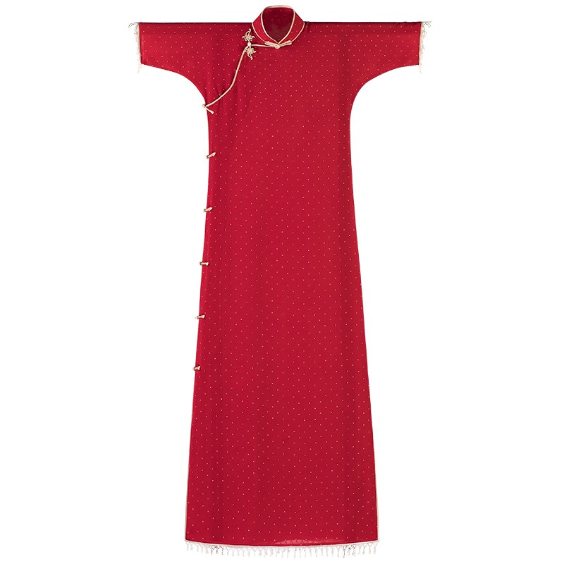 ผ้าไหมย้อนยุค cheongsam สไตล์จีนเมืองชุดสาธารณรัฐจีนชุดพู่อารมณ์สไตล์จีนสีแดง
