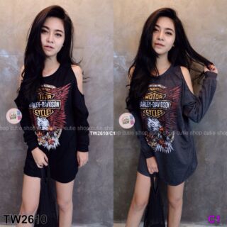 เดรส พิมพ์ลาย Haley-Dividson ด้านหน้า