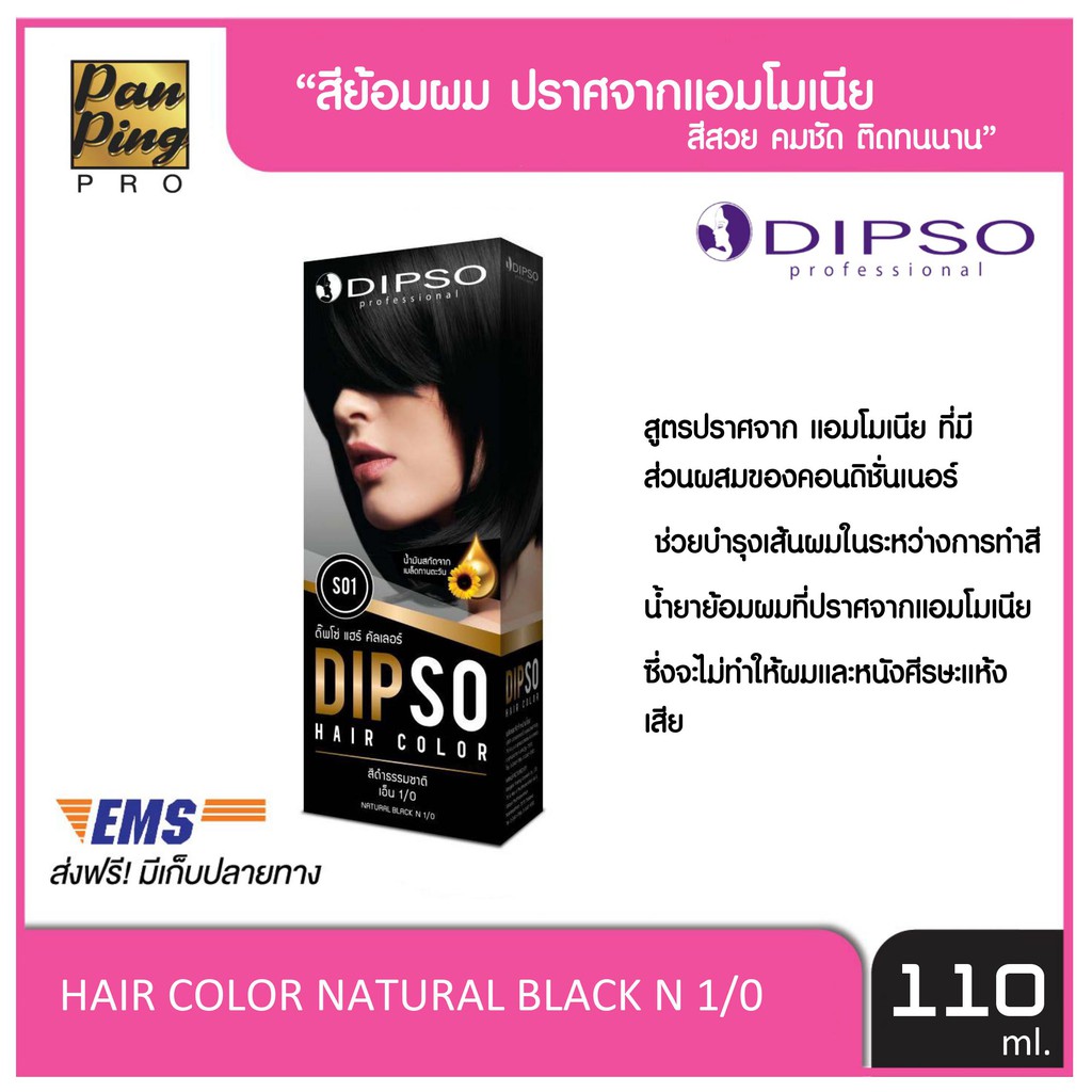 DIPSO professiona l ดิพโซ่ แฮร์ คัลเลอร์ สีดำรรรมชาติ เอ็น 1/0 S01 DIPSO HAIR COLOR NATURAL BLACK N 