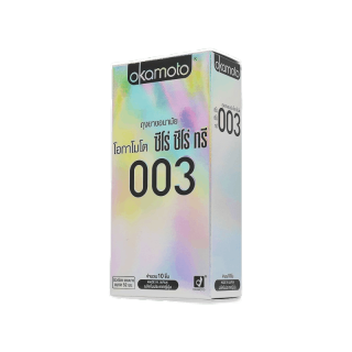 Okamoto 003 Pack ถุงยางอนามัย ผิวเรียบ บาง 0.03 มม. ขนาด 52 มม. บรรจุ 1 กล่อง (กล่อง 10 ชิ้น)