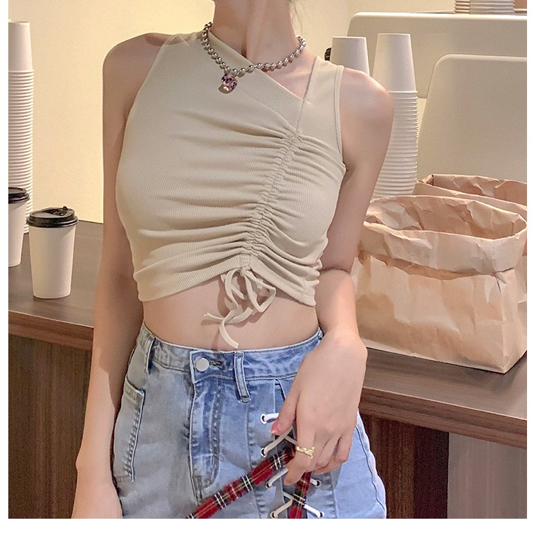 Gakki เสิ้อครอปแขนกุด เสื้อกล้ามไหมพรม สายเดี่ยว สไตล์เกาหลีทรงเกาะอกเซ็กซี่ 25020# – โปรปัง