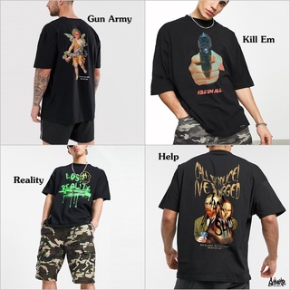 🔥 9.9. SALE 🔥 ® เสื้อ Over size รุ่น Gun Army / Kill / Lost / Help (ลิขสิทธิ์แท้)  สีดำ OS