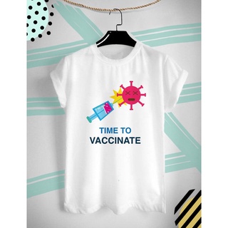 เสื้อยืดวัคซีน โควิด ฉีดวัคซีนกันเถอะ Time to Vaccinate ใส่สบาย ไม่ยืด ไม่ย้วย