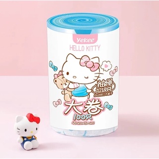 Yijie ถุงขยะพลาสติก แบบหูรูด หนา ขนาดใหญ่ แบบพกพา ลาย Hello kitty 100 ชิ้น