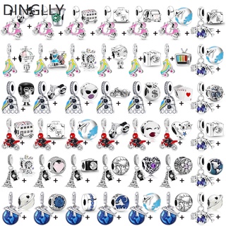 Dinglly 2 ชิ้น / ล็อต จักรยานไฟฟ้า รถจักรยานยนต์ จี้ลูกปัดโลก หลากสี ออลเล่อร์สเก็ต เครื่องบิน จี้ DIY เครื่องประดับ ของขวัญ