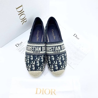 CHRISTIAN DIOR GRANVILLE ESPADRILLE DEEP BLUE DIOR OBLIQUE EMBROIDERED COTTON รองเท้าเอสปาดริล ทรงบัลเลต์ แบรนด์ดิออร์