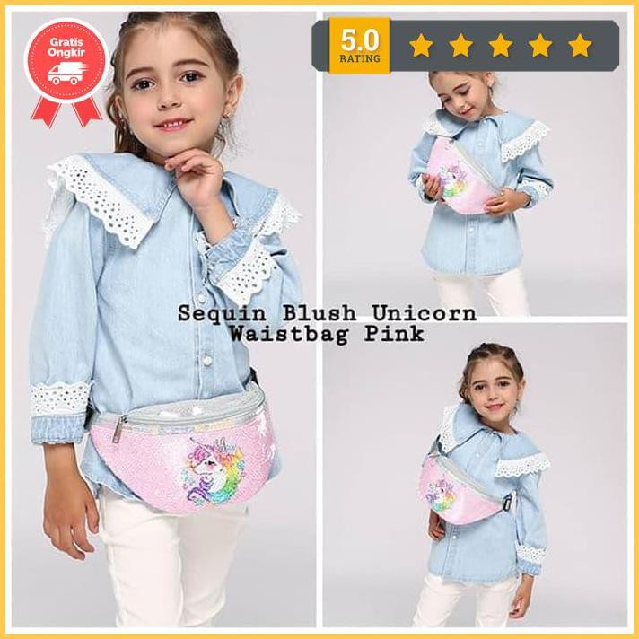 Bajukiddie Sequin Blush Unicorn กระเป๋าคาดเอวสีชมพู Smiggle สไตล์กระเป๋าฟรี Bead889