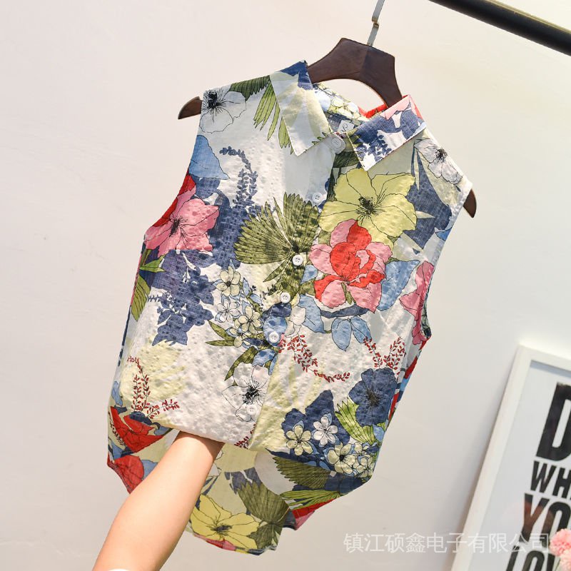 เสื้อแขนกุด ผ้าฝ้าย ลายดอกไม้ ทรงหลวม สไตล์เกาหลี ฮ่องกง เรโทร สําหรับผู้หญิง