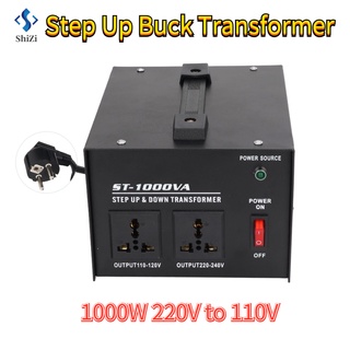 หม้อแปลงแรงดันไฟฟ้า 1000W 220V เป็น 110V เฟสเดียว ปลั๊ก Eu ปรับได้