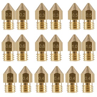 18 Pcs 3D Printer Nozzles M6 Extruder Brass Nozzle Print Head (2x0.2mm+2x0.3mm+6x0.4mm+2x0