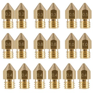 18 Pcs 3D Printer Nozzles M6 Extruder Brass Nozzle Print Head (2x0.2mm+2x0.3mm+6x0.4mm+2x0