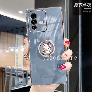 2022 Multicolor Casing for VIVO V23 V23 Pro 5G เคสโทรศัพท Phone Case with Cute Cat Stand Straight Edge High Quality TPU Phone Cover